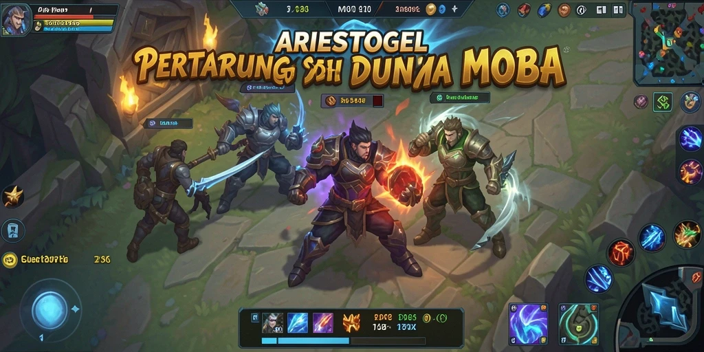 Tampilan gameplay ARIESTOGEL yang dinamis dalam pertarungan tim.