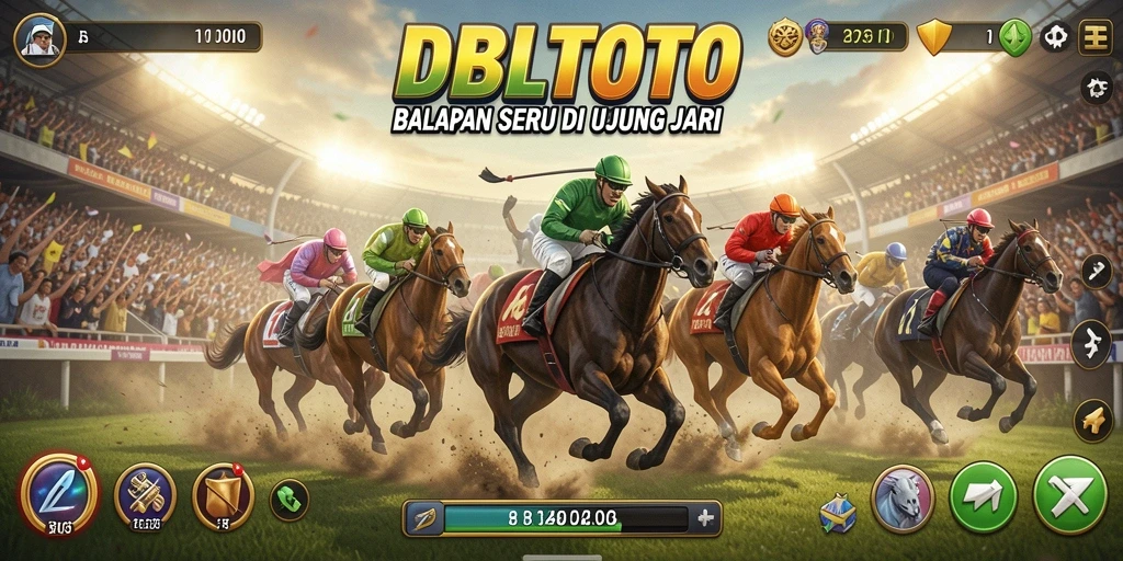 Screenshot utama DBLTOTO menampilkan aksi balapan yang mendebarkan.