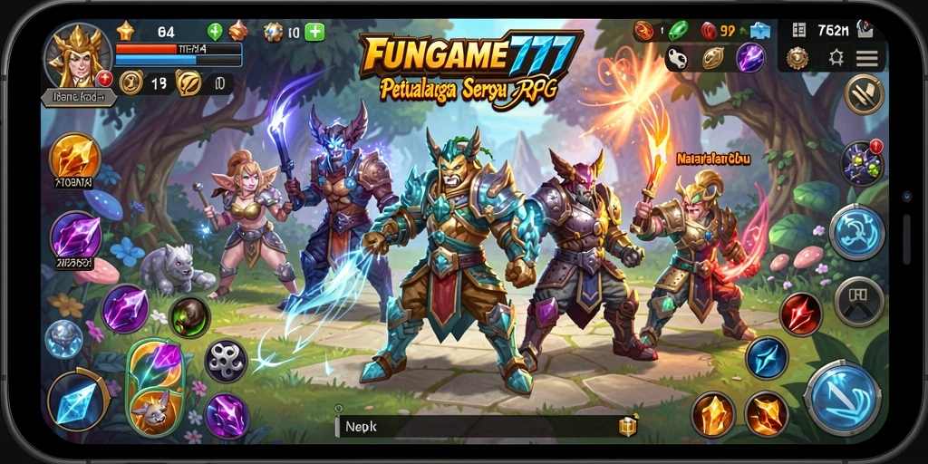 Tangkapan layar FUNGAME777 menampilkan karakter dalam pertempuran epik di dunia magis.