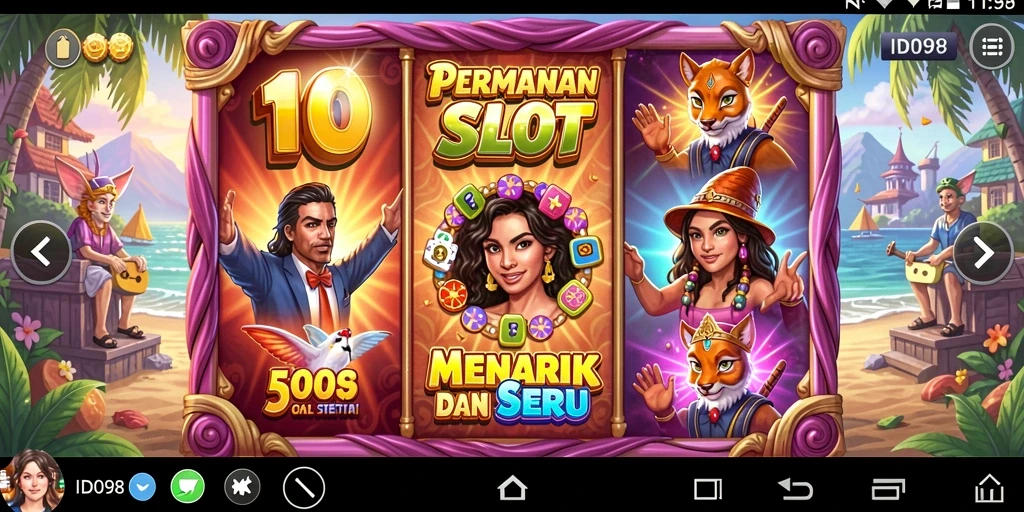 Gameplay menarik dari ID098 dengan tema slot yang berwarna-warni.