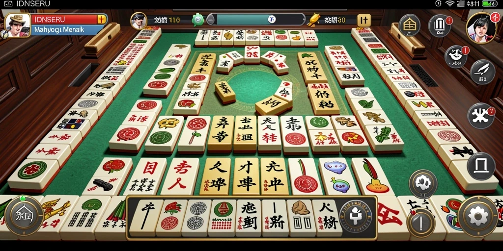 Screenshot gameplay <strong>IDNSERU</strong> menampilkan ubin Mahjong yang menarik.