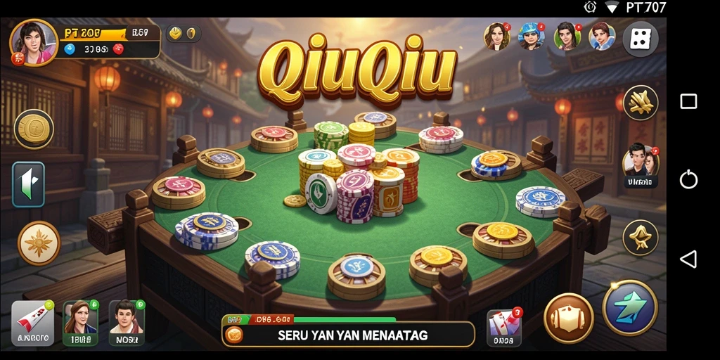 Screenshot utama PT707 menampilkan aksi seru dalam permainan QiuQiu.