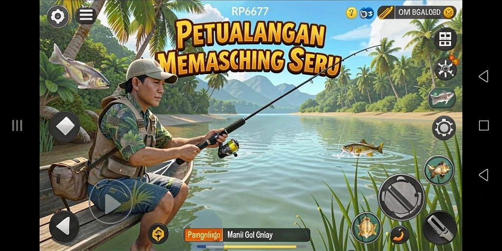 Screenshot gameplay RP6677 menampilkan petualangan memancing yang menakjubkan.