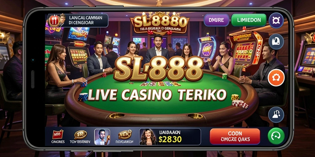 Tampilan gameplay SL888 yang menampilkan dealer dan suasana Live Casino.