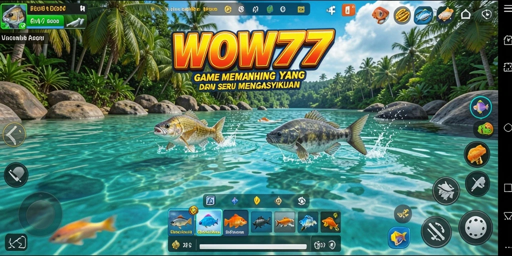 Tampilan gameplay menarik dalam permainan memancing WOW77.